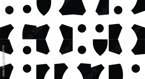Abstract black geometric shape elements set on white background, modern minimal vector forms collection for design, pattern creation, logo concepts, and creative graphic projects