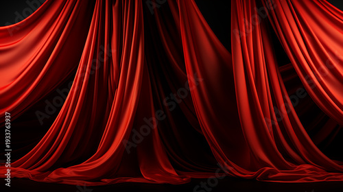 Empty scene with a red curtain and spotlights. Concert, show, performance