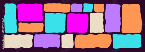 Organic wavy rectangle border with fluid edges vector illustration set. Abstract hand-drawn frame for text boxes. Colorful vector shape with playful irregular lines. Ideal for graphic design projects.