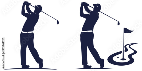 Abstract black silhouette of a golfer hitting ball graphic eps 10