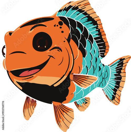  Cute orange fish smiling, flat aquatic colors, bold outline sticker 3