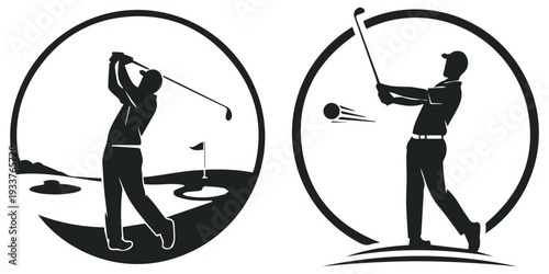 Abstract black silhouette of a golfer hitting ball graphic eps 10