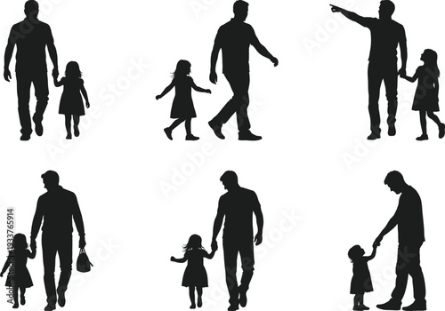Dad and Daughter Walking Silhouette – Father Child Bond Vector Illustration