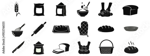 Set of Silhouette Icons for Homemade Bread Baking and Kitchen Tools