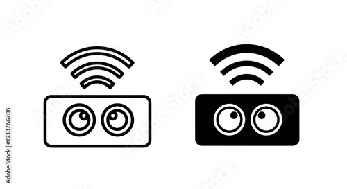 Pair of wireless routers with antennas and cartoon eyes.