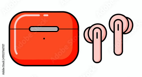 Red Wireless Earbuds Case with Pink Earbuds: Compact Portable Audio Accessory for Everyday Use.