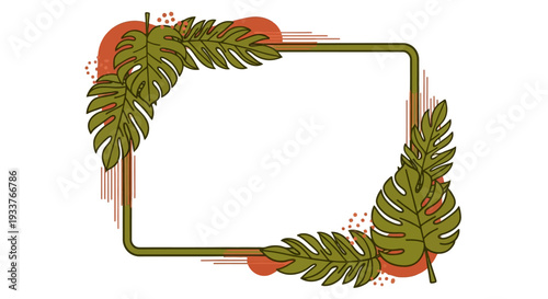 Tropical leaves frame border with blank space.
