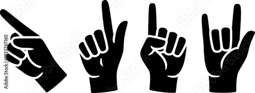 Set of Black Hand Gesture Icons for UI and Social Media