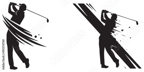 Abstract black silhouette of a golfer hitting ball graphic eps 10