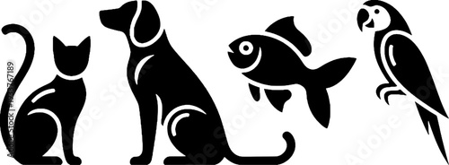 Set of Minimalist Pet Silhouette Icons for Veterinary and Pet Shop Branding