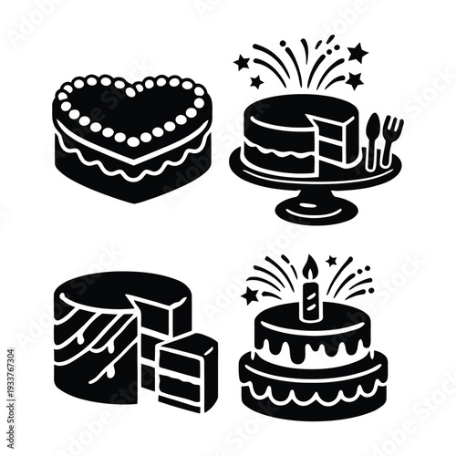 Wallpaper Mural Festive Birthday Cakes with Fireworks and Candles - Stylized Vector Illustrations Torontodigital.ca