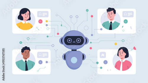 Robot connecting people in virtual communication, teamwork and online collaboration