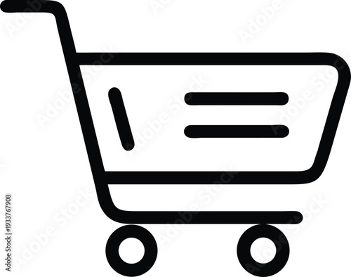 Black and white shopping cart line art conveys minimalist ecommerce simplicity effectively