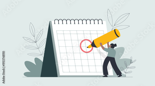 Woman drawing red circle on a calendar page. personal organizer and planner concept