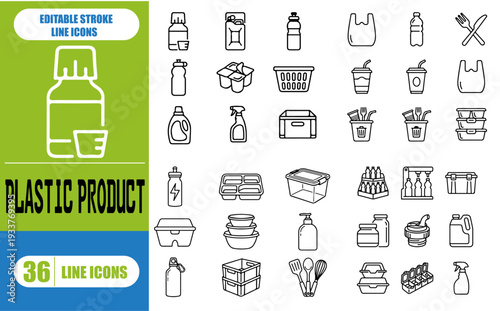Plastic product line editable icon set. Plastic Package icon set. Vector illustration 