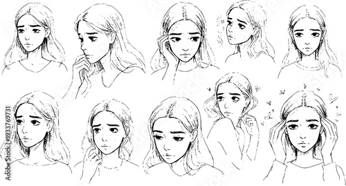 Sketches of an Anxious Woman Expressing Different Emotions