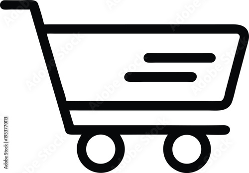 Black shopping cart icon illustrates a simple design with two wheels and three lines