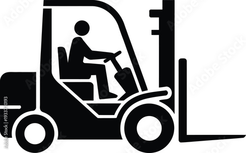 Silhouette of a forklift operator driving a forklift with a