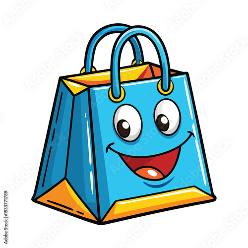 Happy blue cartoon package with big googly eyes smiles widely at viewers cheerfully