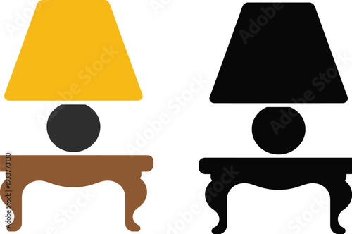 Modern and Classic Table Lamp Illustration with Wooden Stand and Fabric Shade, Decorative Interior Lighting Vector Design