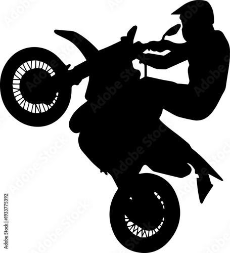 Dirt Bike Rider Doing Wheelie Stunt Silhouette Vector Illustration