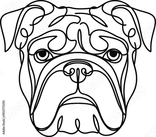 Line art illustration of a bulldogs face with detailed features