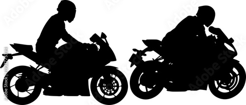 Sport Motorcycle Riders Silhouette Vector Collection Black and White