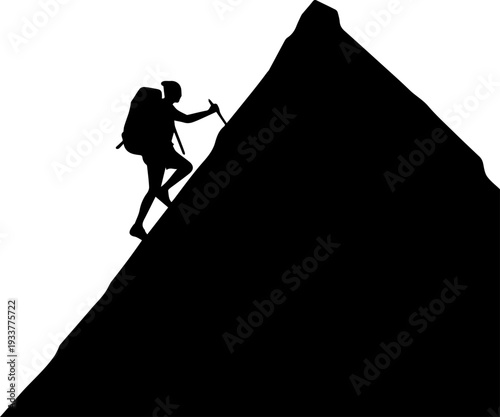 Determined Mountain Climber Silhouette on Steep Ascent