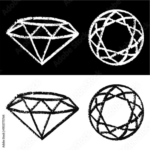 Set editable chalk drawing diamond vector for history lessons. Ideal for symbolizing vintage treasure, classic wealth studies, and chalkboard economic resources.