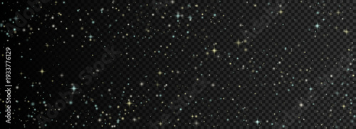Starry night sky with transparent effect. Vector realistic galaxy overlay texture. Space background