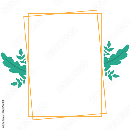 Hand Drawn Leaf Frame with Gold Border Botanical Decorative Template