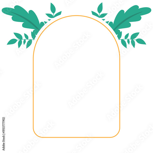 Hand Drawn Leaf Frame with Gold Border Botanical Decorative Template