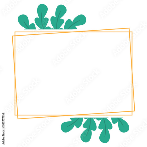 Hand Drawn Leaf Frame with Gold Border Botanical Decorative Template
