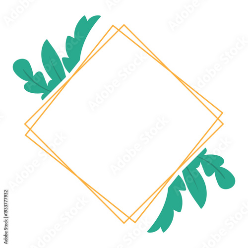 Hand Drawn Leaf Frame with Gold Border Botanical Decorative Template