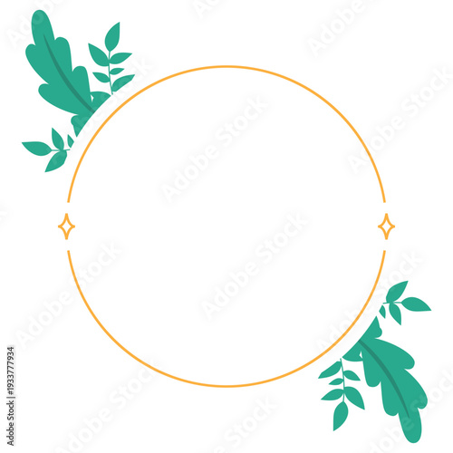 Hand Drawn Leaf Frame with Gold Border Botanical Decorative Template