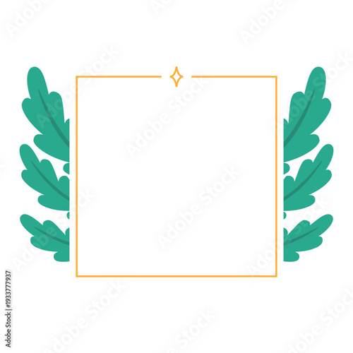 Hand Drawn Leaf Frame with Gold Border Botanical Decorative Template