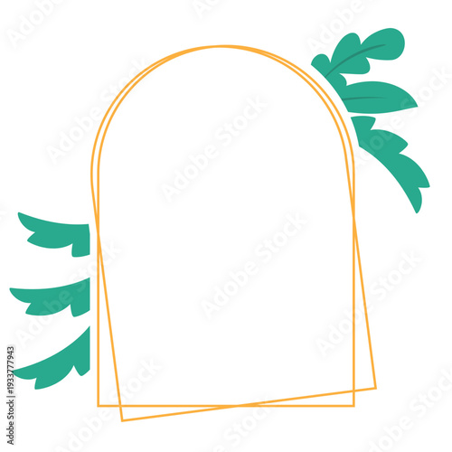 Hand Drawn Leaf Frame with Gold Border Botanical Decorative Template