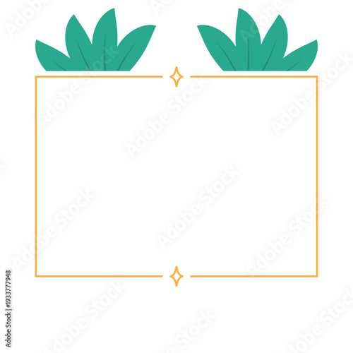 Hand Drawn Leaf Frame with Gold Border Botanical Decorative Template