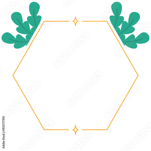 Hand Drawn Leaf Frame with Gold Border Botanical Decorative Template