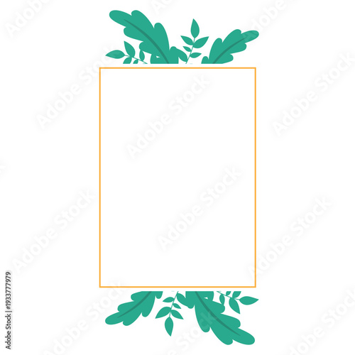 Hand Drawn Leaf Frame with Gold Border Botanical Decorative Template