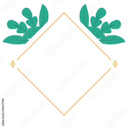 Hand Drawn Leaf Frame with Gold Border Botanical Decorative Template
