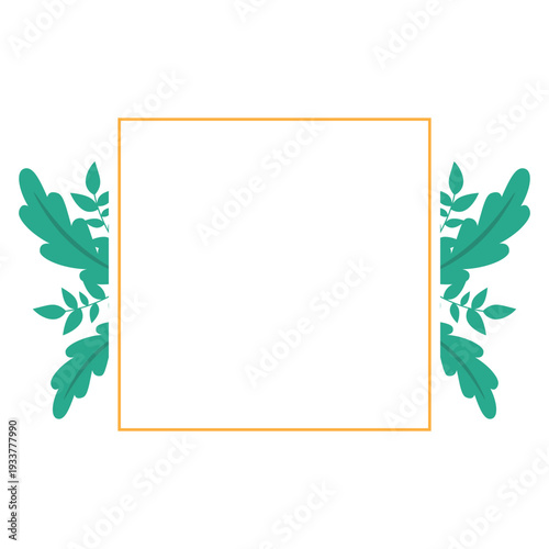 Hand Drawn Leaf Frame with Gold Border Botanical Decorative Template