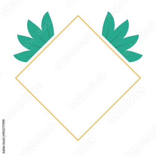 Hand Drawn Leaf Frame with Gold Border Botanical Decorative Template