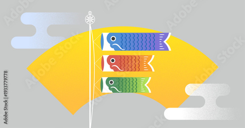 鯉のぼりと屏風と雲　こどもの日POP用背景素材