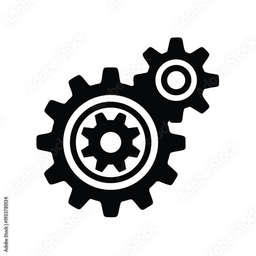Two smaller gears nestle inside a larger single gray gear on white