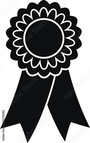 Award Ribbon Badge Icon Symbol of Achievement Excellence and First Place Victory Minimal Black and White Illustration Isolated on White Background