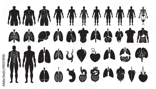 Simple vector silhouettes of people and families including men women children and business figures in various poses