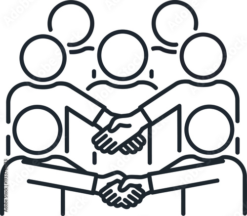 Illustration of a group of people shaking hands in a business meeting