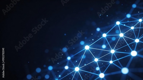 Schilderij op canvas Abstract digital network with glowing blue nodes and connections representing da