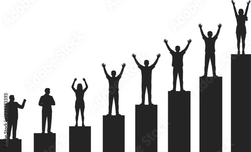 Silhouettes of Business People Standing on Rising Bar Chart Celebrating Success Growth and Achievement Concept Minima